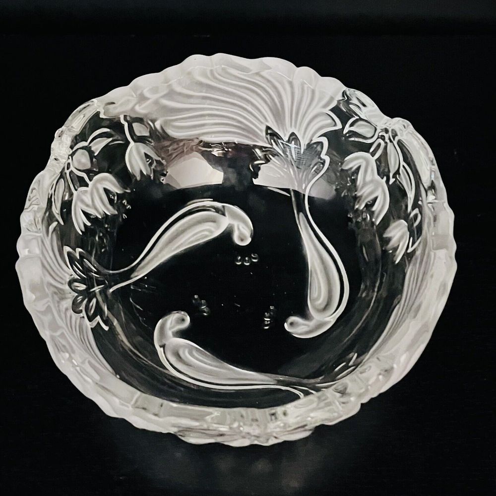 Mikasa Frosted Peacock, Crystal Glass Dish 7 3/4" Diam. Vintage Bowl. Beautiful